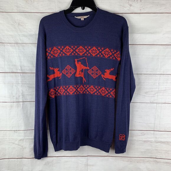 Core Concepts Merino Wool Sweater Pullover Small Red Navy Graphic Ski Deer Geo - Picture 9 of 16
